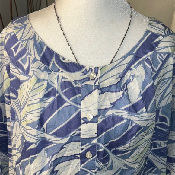 a.n.a Blue and White 3/4 Sleeve Boxy Blouse with Bib Collar - Picture 2 of 12
